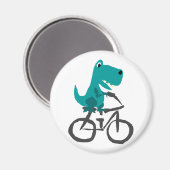 Funny T-rex Dinosaur Riding Bicycle Cartoon Magneet (Voorkant / Achterkant)