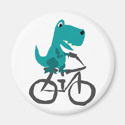 Funny T-rex Dinosaur Riding Bicycle Cartoon Magneet (Voorkant)