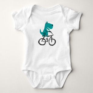 Funny T-rex Dinosaur Riding Bicycle Cartoon Romper