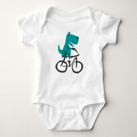 Funny T-rex Dinosaur Riding Bicycle Cartoon Romper (Voorkant)