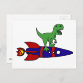 Funny T-Rex Dinosaur Riding Rocketship Cartoon Briefkaart (Voorkant / Achterkant)