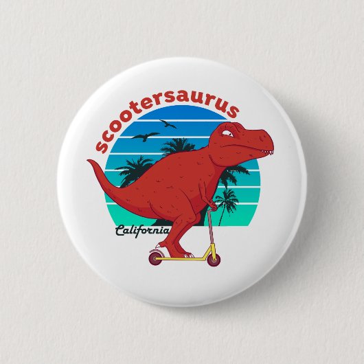 Funny T-Rex Dinosaur Riding Scootersaurus Ronde Button 5,7 Cm (Voorkant)