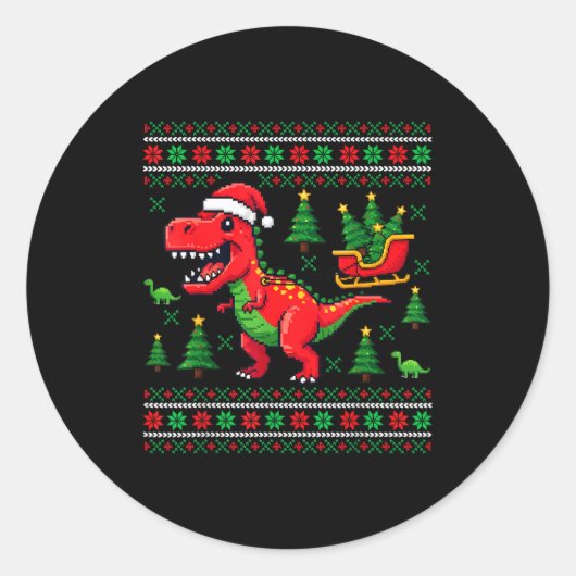 Funny T-rex Dinosaur Ugly Christmas Pajama Xmas  Ronde Sticker (Voorkant)