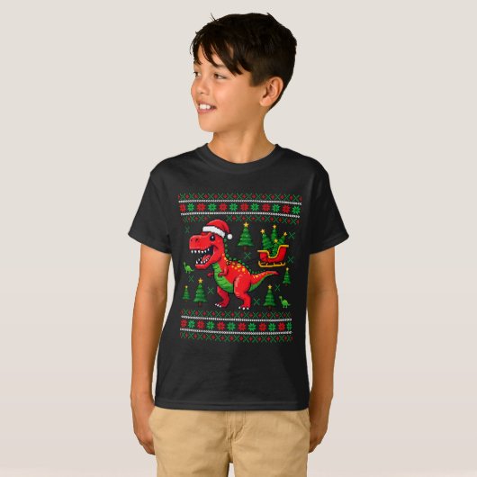 Funny T-rex Dinosaur Ugly Christmas Pajama Xmas  T-shirt (Voorkant volledig)