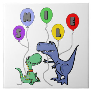 Funny T-rex Dinosauriërs die Smile Balloons vastho Tegeltje