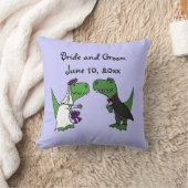 Funny T-rex Dinosaurs Bride en Groom Wedding Art Kussen (Deken)