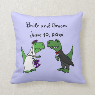 Funny T-rex Dinosaurs Bride en Groom Wedding Art Kussen