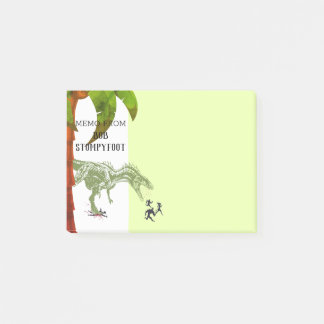 Funny T-rex dinosaurus die mensen achtervolgt na h Post-it® Notes