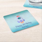 Funny T-rex dinosaurus raket School kind Verjaarda Kartonnen Onderzetters (Schuin)