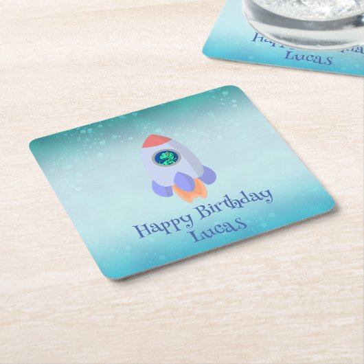 Funny T-rex dinosaurus raket School kind Verjaarda Kartonnen Onderzetters (Schuin)