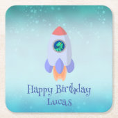 Funny T-rex dinosaurus raket School kind Verjaarda Kartonnen Onderzetters (Voorkant)