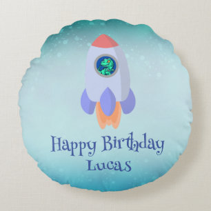 Funny T-rex dinosaurus raket School kind Verjaarda Rond Kussen