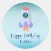 Funny T-rex dinosaurus raket School kind Verjaarda Ronde Sticker (Voorkant)