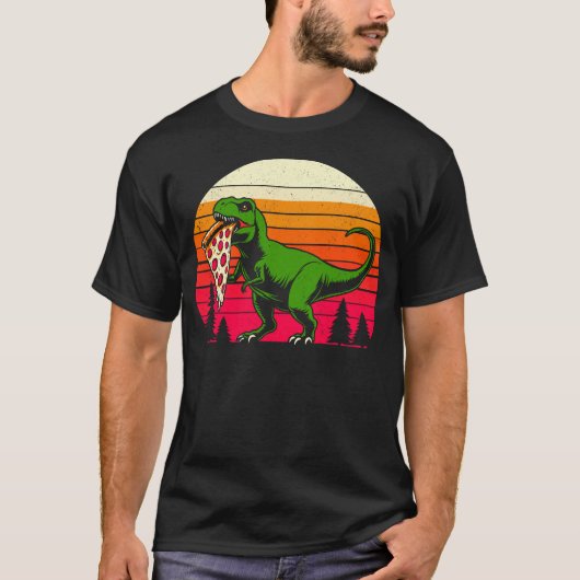 Funny T Rex Pizza Retro Sunset Dinosaur T-shirt (Voorkant)