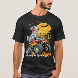 Funny T Rex Saurus Riding Monster Truck Happy Hall T-shirt