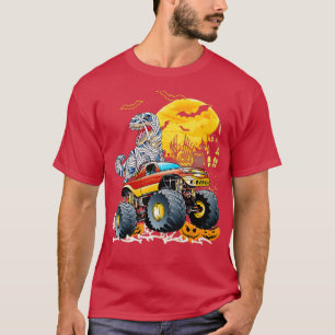 Funny T Rex Saurus Riding Monster Truck Happy Hall T-shirt