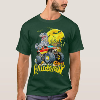 Funny T Rex Saurus Riding Monster Truck Happy Hall T-shirt