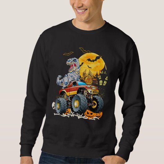Funny T Rex Saurus Riding Monster Truck Happy Hall Trui (Voorkant)