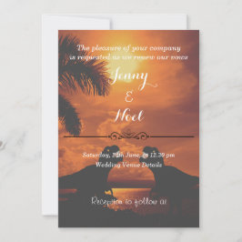 Funny T Rex Sunset Wedding Vows Renewal Kaart