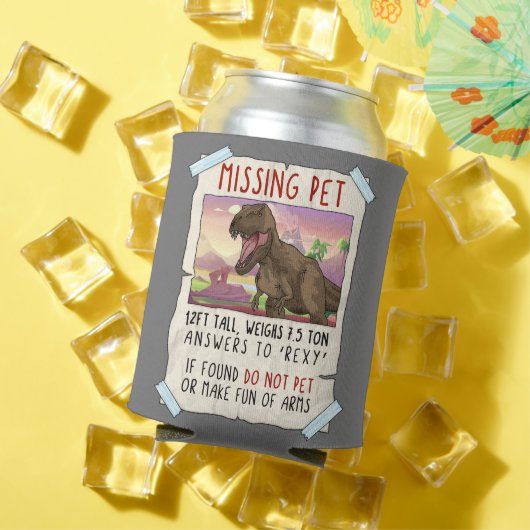 Funny T Rex Tshirt, Funny Missing Pet Tee, Dinosau Blikjeskoeler (Insitu Zomer)