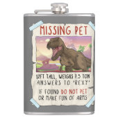 Funny T Rex Tshirt, Funny Missing Pet Tee, Dinosau Heupfles (Voorkant)
