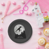 Funny T-Rex vliegend op fiets en volle maan Papieren Bordje (Feest)