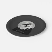 Funny T-Rex vliegend op fiets en volle maan Papieren Bordje (Gekanteld)