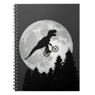 Funny T-Rex vliegend op fiets met volle maan Notitieboek
