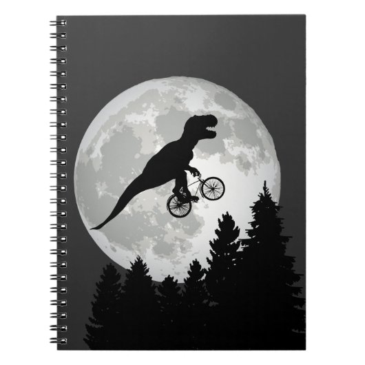 Funny T-Rex vliegend op fiets met volle maan Notitieboek (Voorkant)