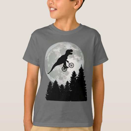 Funny T-Rex vliegend op fiets met volle maan T-shirt (Voorkant)