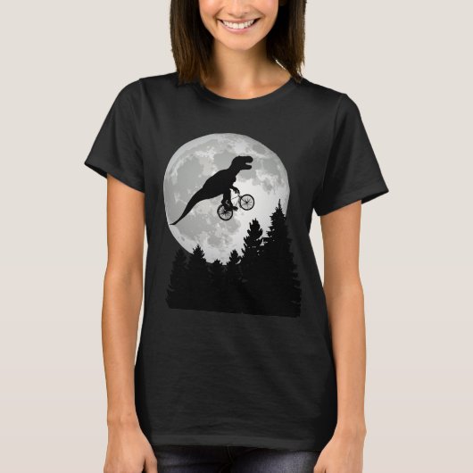 Funny T-Rex vliegend op fiets met volle maan T-shirt (Voorkant)