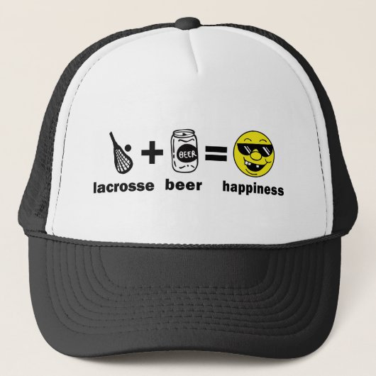 Funny T-Shirt Lacrosse + Beer = Geluk Trucker Pet (Voorkant)