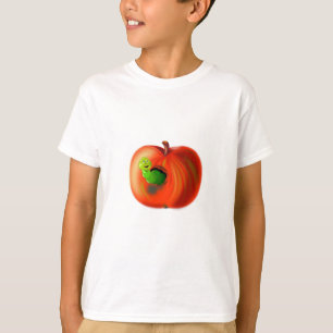 Funny T-Shirt met Happy Worm in Red Apple