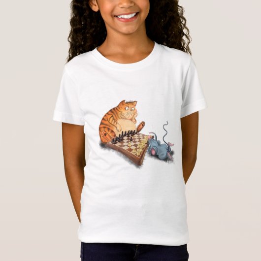 Funny T-Shirt met kat en muis die kaas spelen (Voorkant)