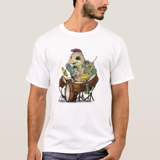 Funny T-Shirt met Turtle Drummer (Voorkant)