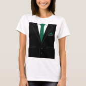 Funny T-Shirt Zwart Pak en Stropdas Aangepaste Tek (Voorkant)