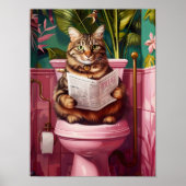 Funny Tabby Cat Bathroom Print Quirky Cat Toilet  (Voorkant)