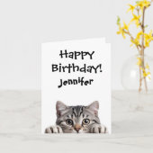 Funny Tabby Cat Birthday Gevouwen Wenskaart Kaart (Gele Bloem)