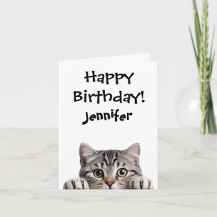 Funny Tabby Cat Birthday Gevouwen Wenskaart Kaart