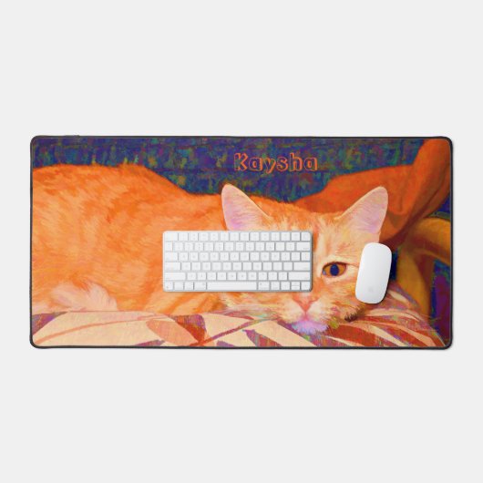 Funny Tabby Cat Bright Oranje Cute Bureaumat (Keyboard & Muis)