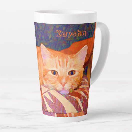 Funny Tabby Cat Bright Oranje Cute Latte Mok (Rechterhoek)