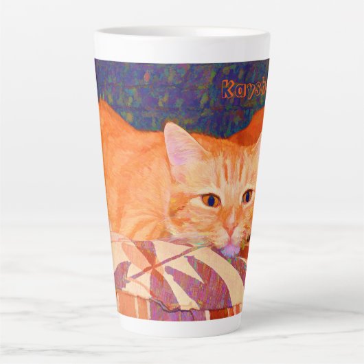 Funny Tabby Cat Bright Oranje Cute Latte Mok (Voorkant)