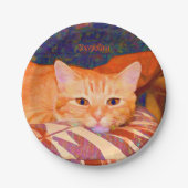 Funny Tabby Cat Bright Oranje Cute Papieren Bordje (Voorkant)