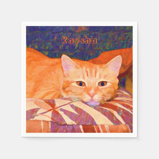 Funny Tabby Cat Bright Oranje Cute Servet (Voorkant)