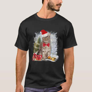Funny Tabby Cat Draag Santa Hat Graphic Xmas T-shirt