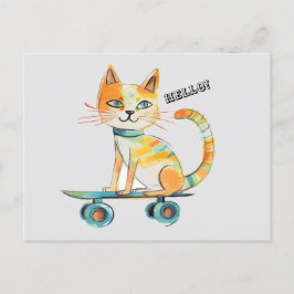Funny Tabby Cat Skateboarden Briefkaart