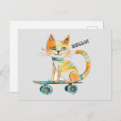 Funny Tabby Cat Skateboarden Briefkaart (Voorkant / Achterkant)