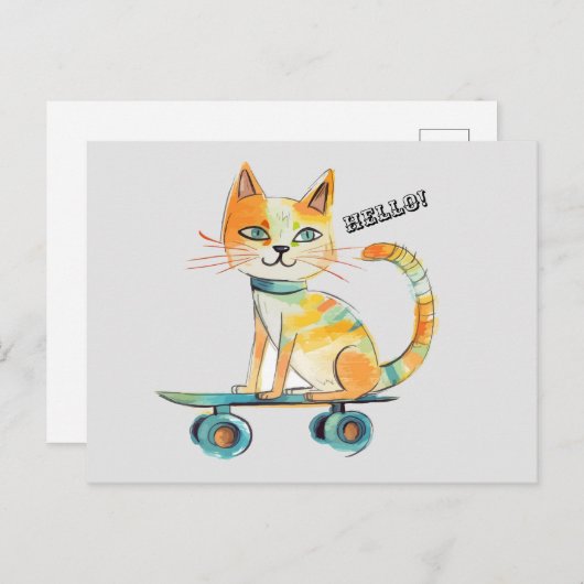 Funny Tabby Cat Skateboarden Briefkaart (Voorkant / Achterkant)