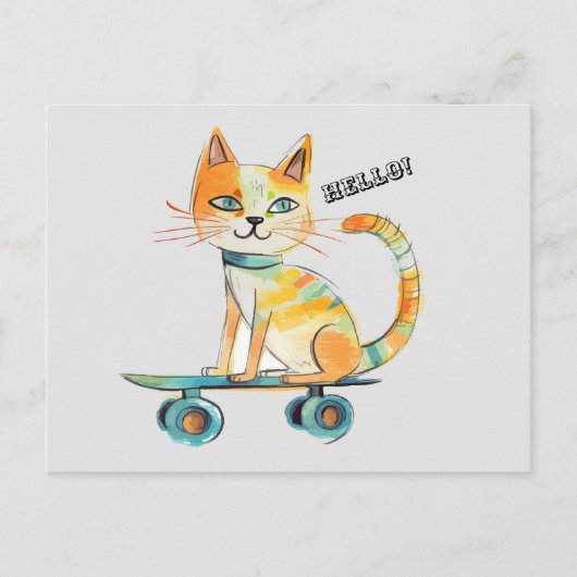 Funny Tabby Cat Skateboarden Briefkaart (Voorkant)
