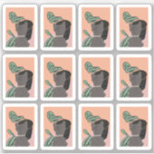 Funny Tabby Cat Viewing Planten Lijst Sticker (Voorkant)